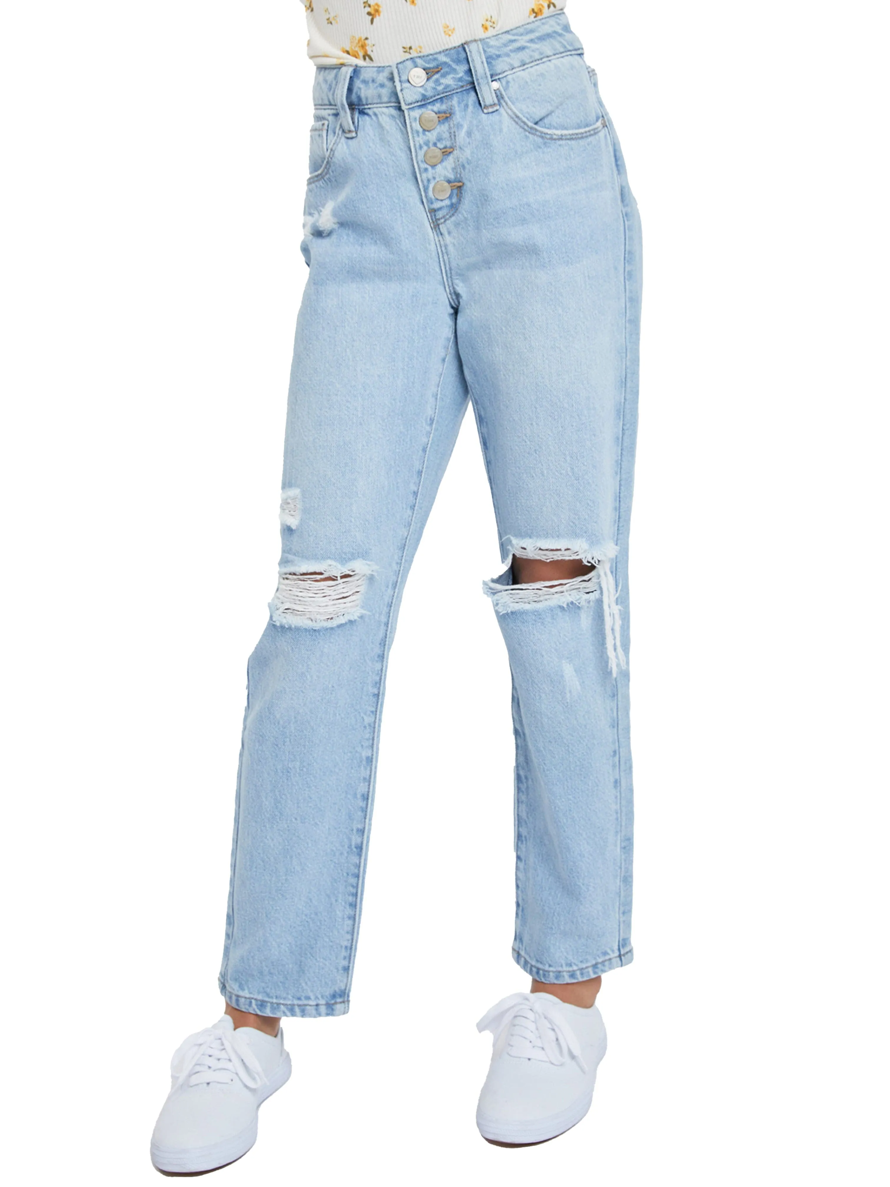 Girls Selena Dream Button Fly Straight Leg Hybrid Jeans