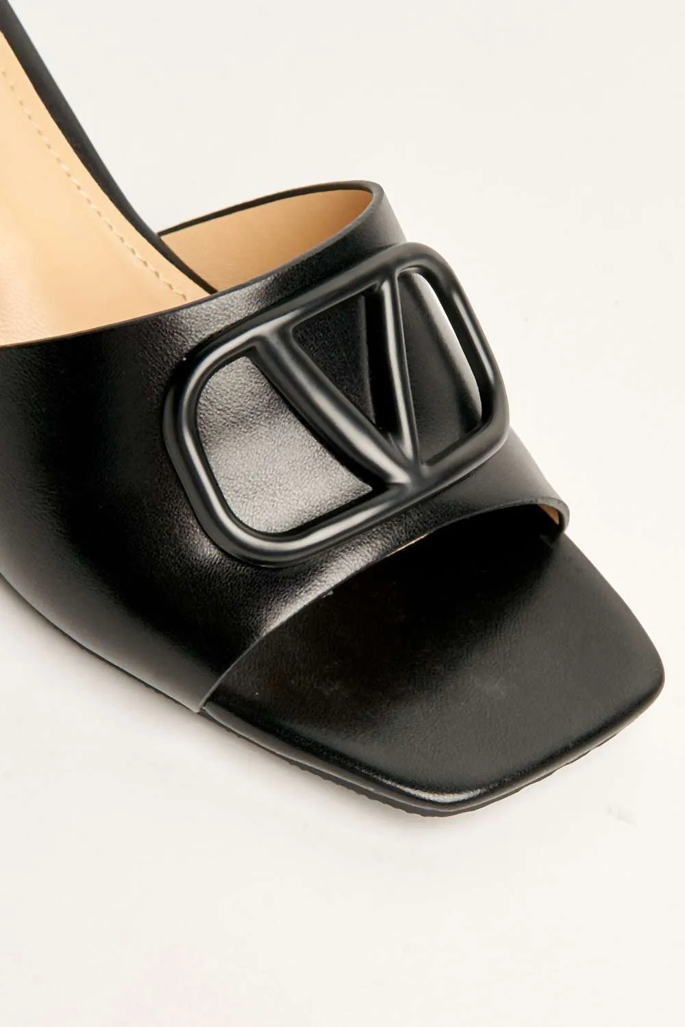 Heidi V Brooch Detail Wedge Mules in Black