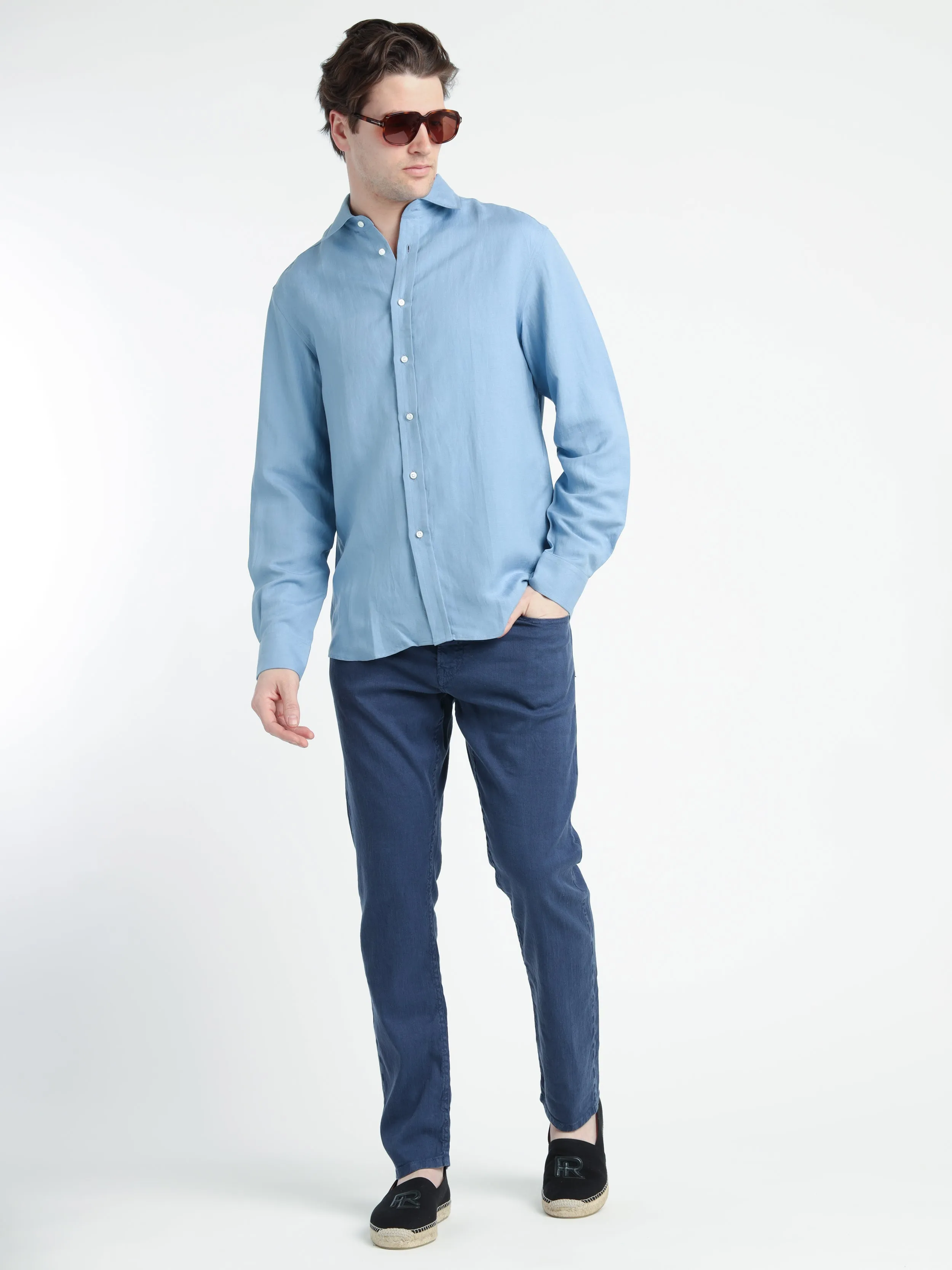 Infinity Blue Silk-Linen Shirt