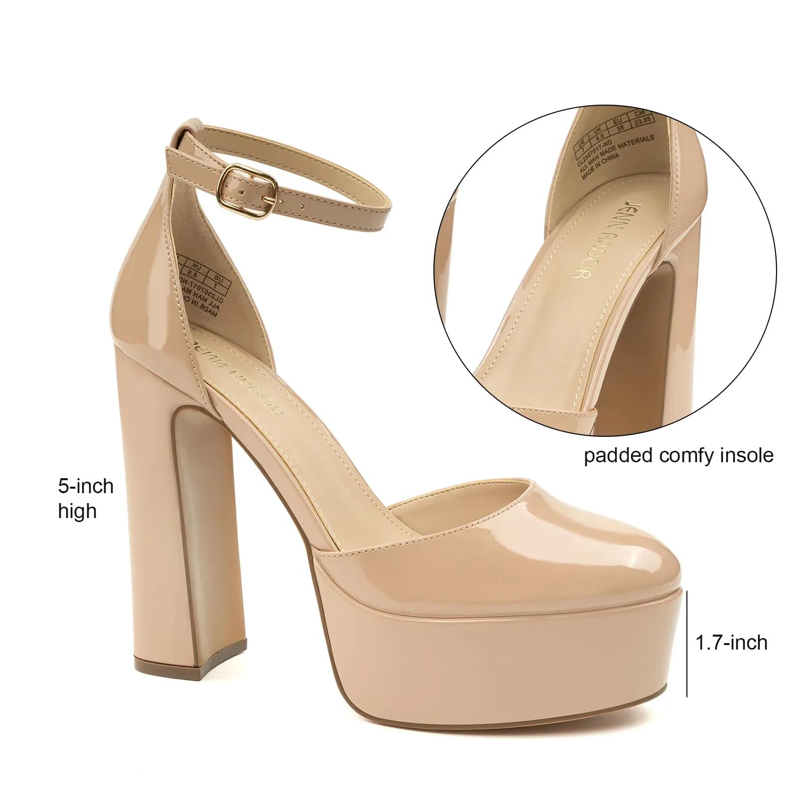 JENN ARDOR Women's Platform Heels Chunky High Heel Pumps Block Heels Ankle Strap Closed Toe for Dress Wedding Party Pumps