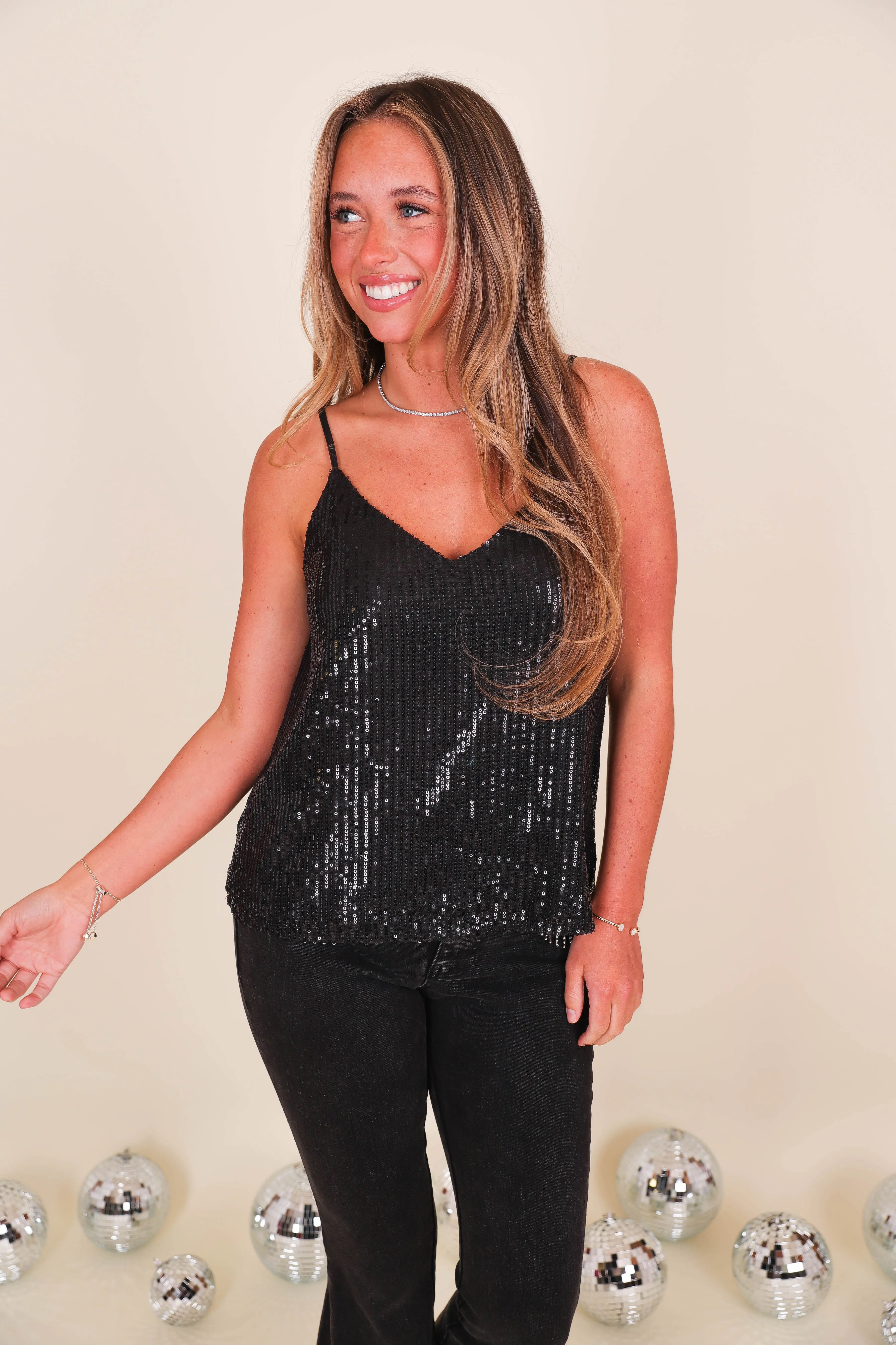 Let The Sparks Fly Sequin Tank-Black