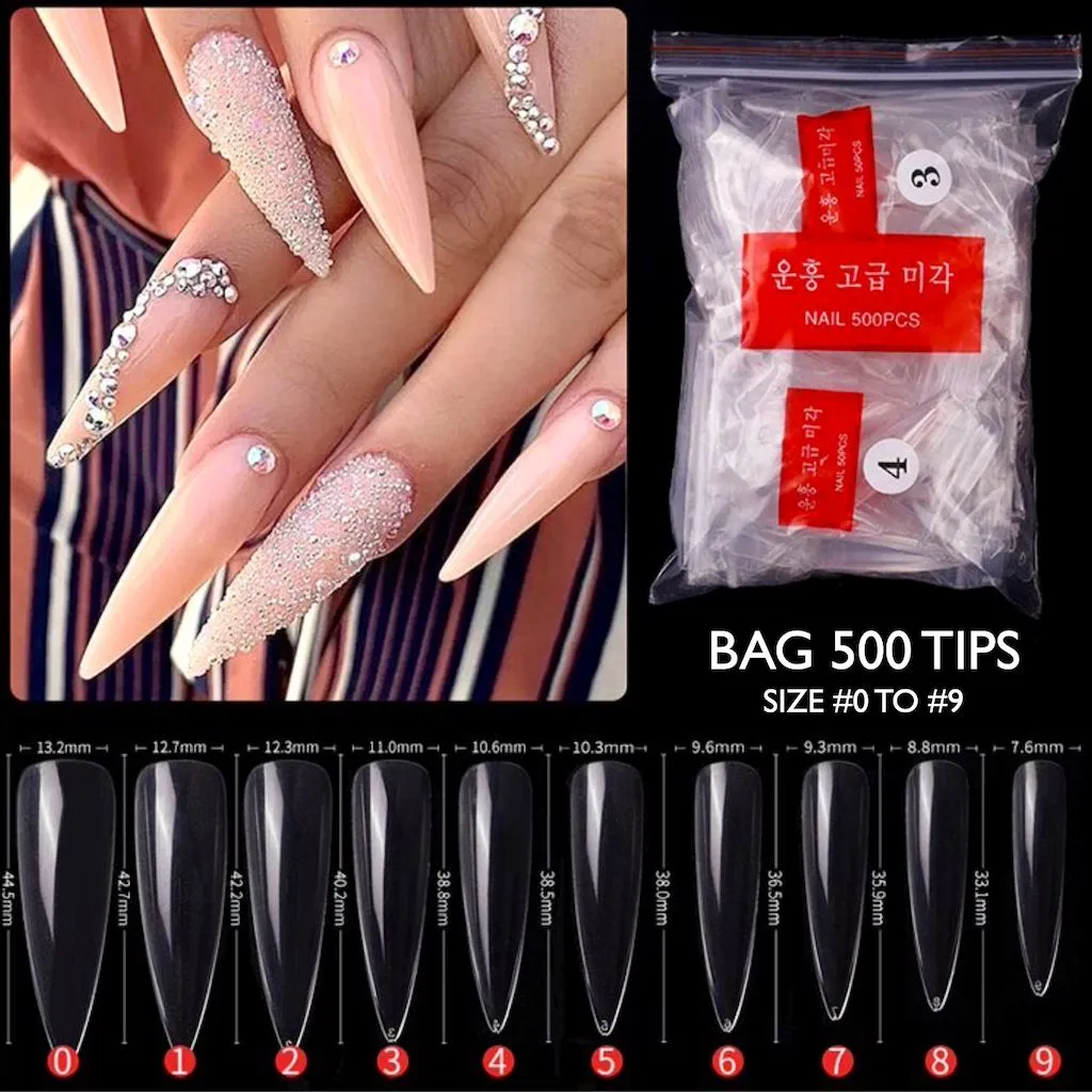 LONG STILETTO Nail Tips 500ct Bag