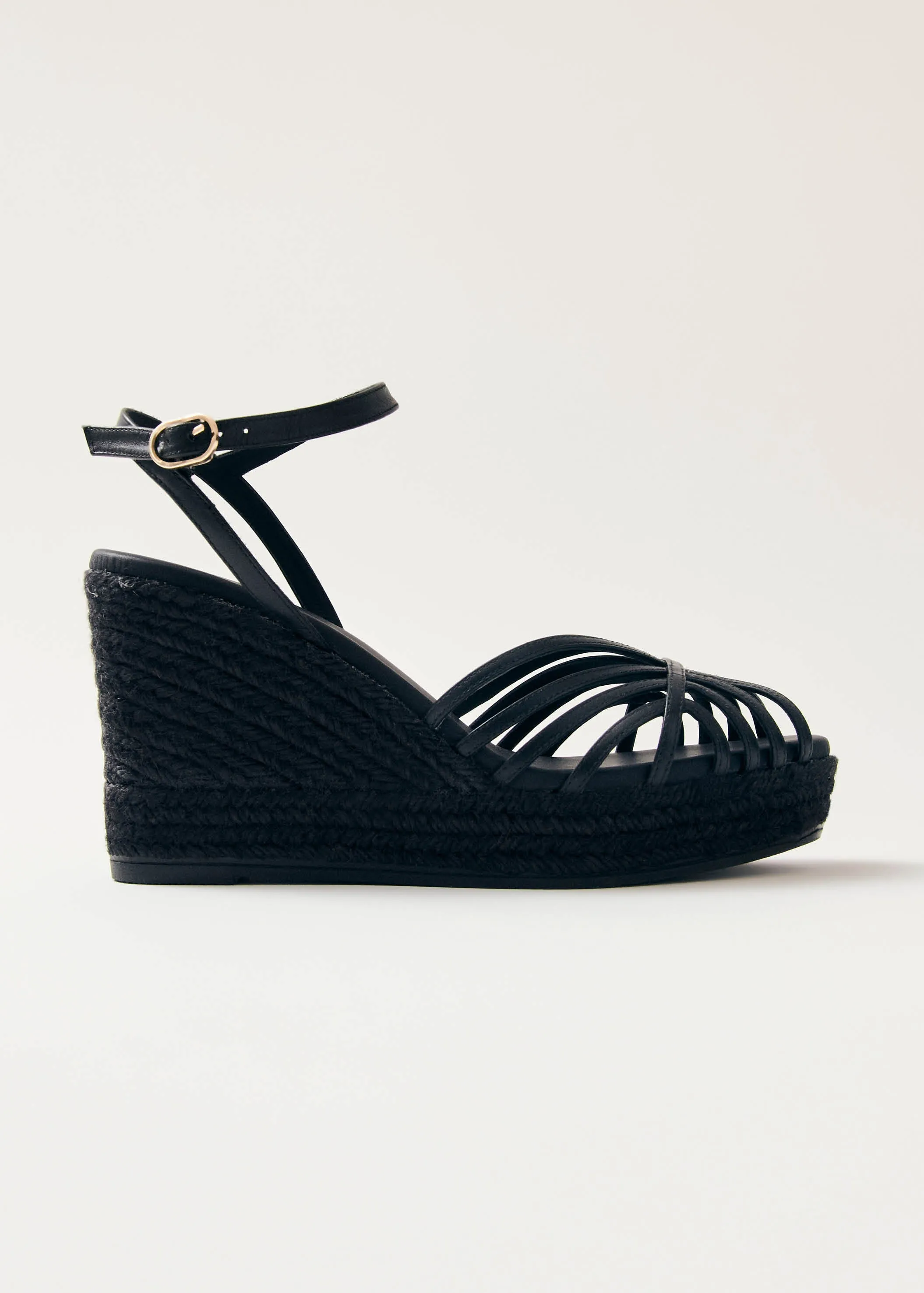 Maren Black Leather Espadrilles