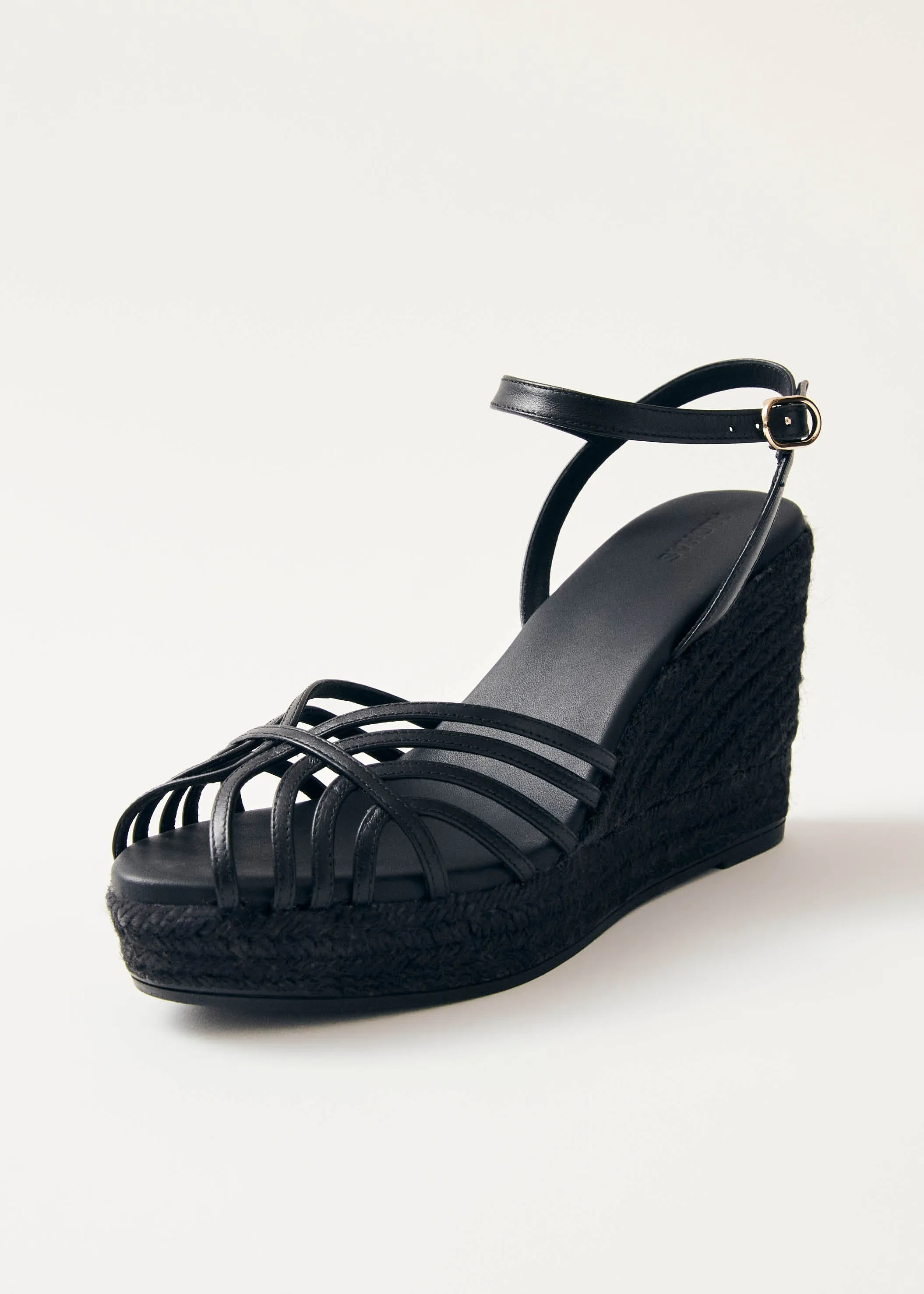 Maren Black Leather Espadrilles