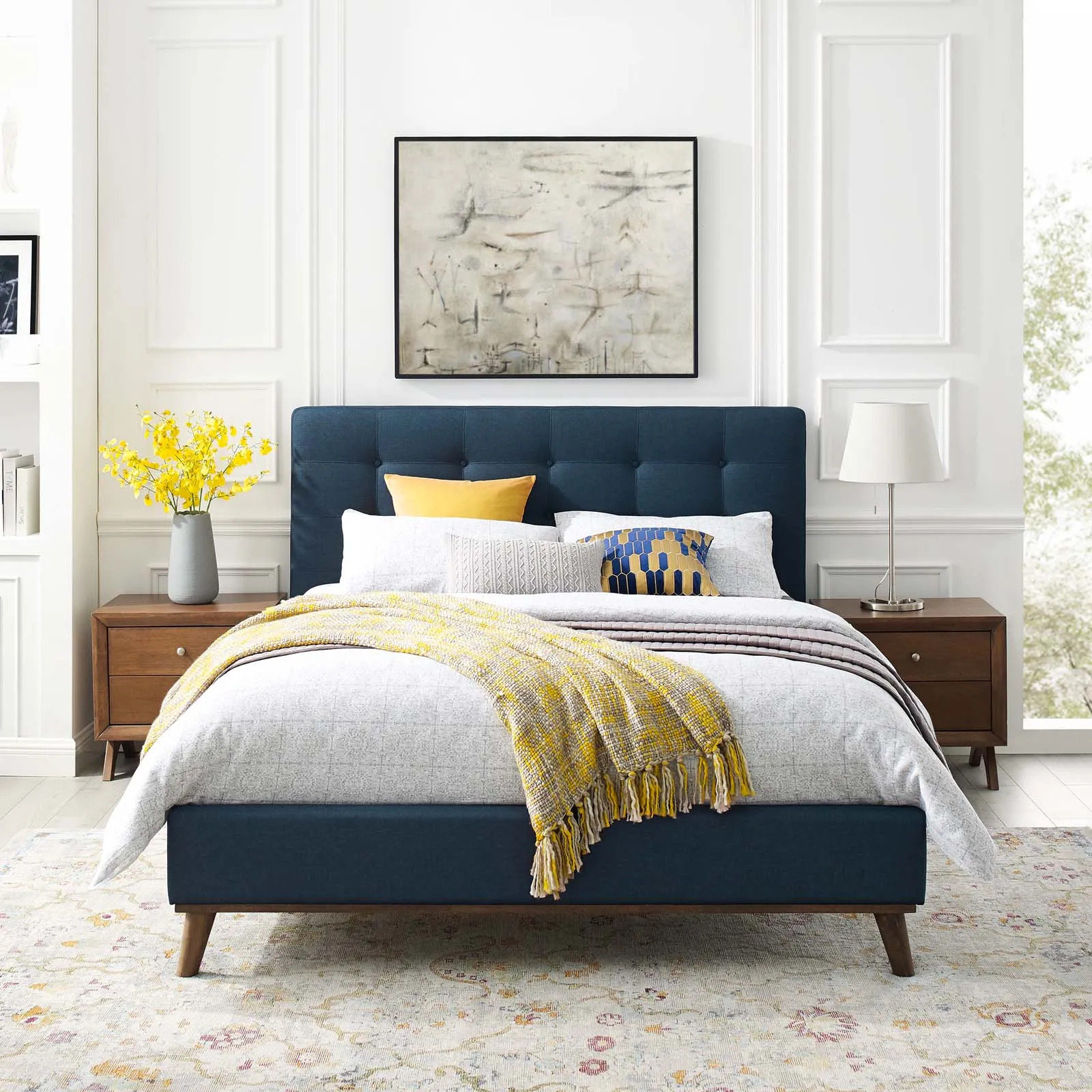 McKenzie Biscuit Tufted Upholstered Fabric Platform Bed