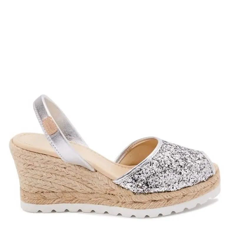 Open Toe Glitter Leather Menorcan Espadrille For Women - Frida Micro 2006R