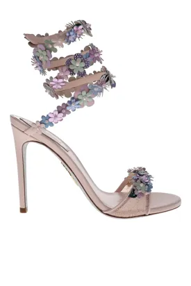 Roxanne Blue Floral Embellished Ankle Wrap Heel