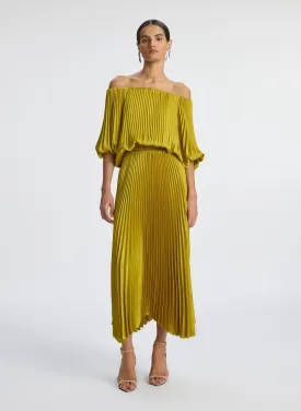 Sienna Satin Pleated Off Shoulder Dress