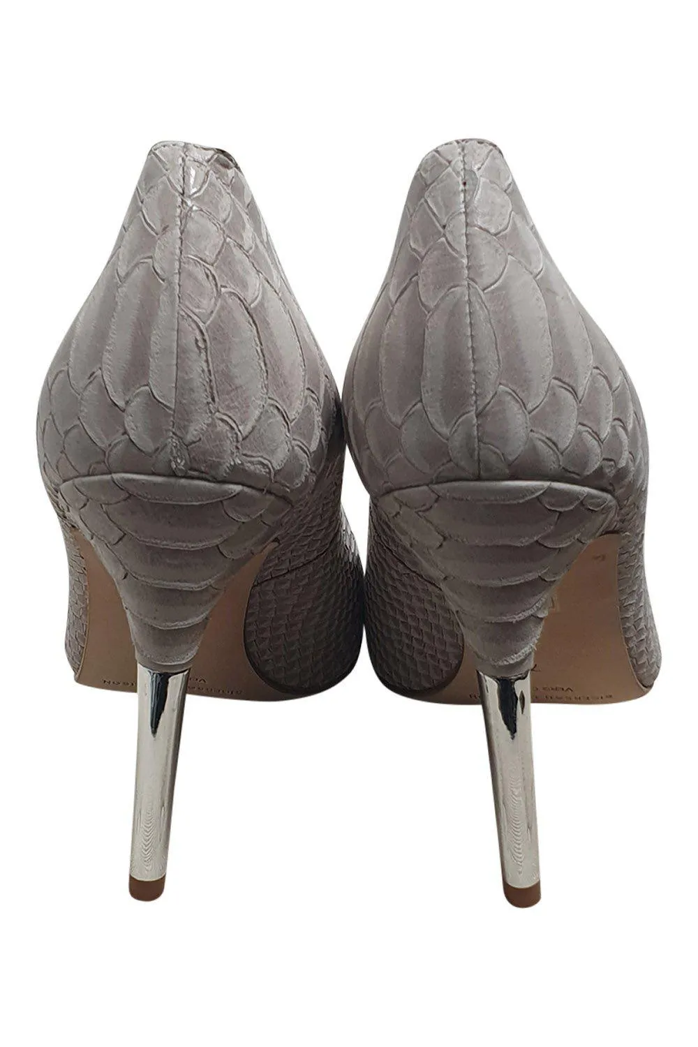 SIGERSON MORRISON Grey Snakeskin Metal Stiletto Heels (7)