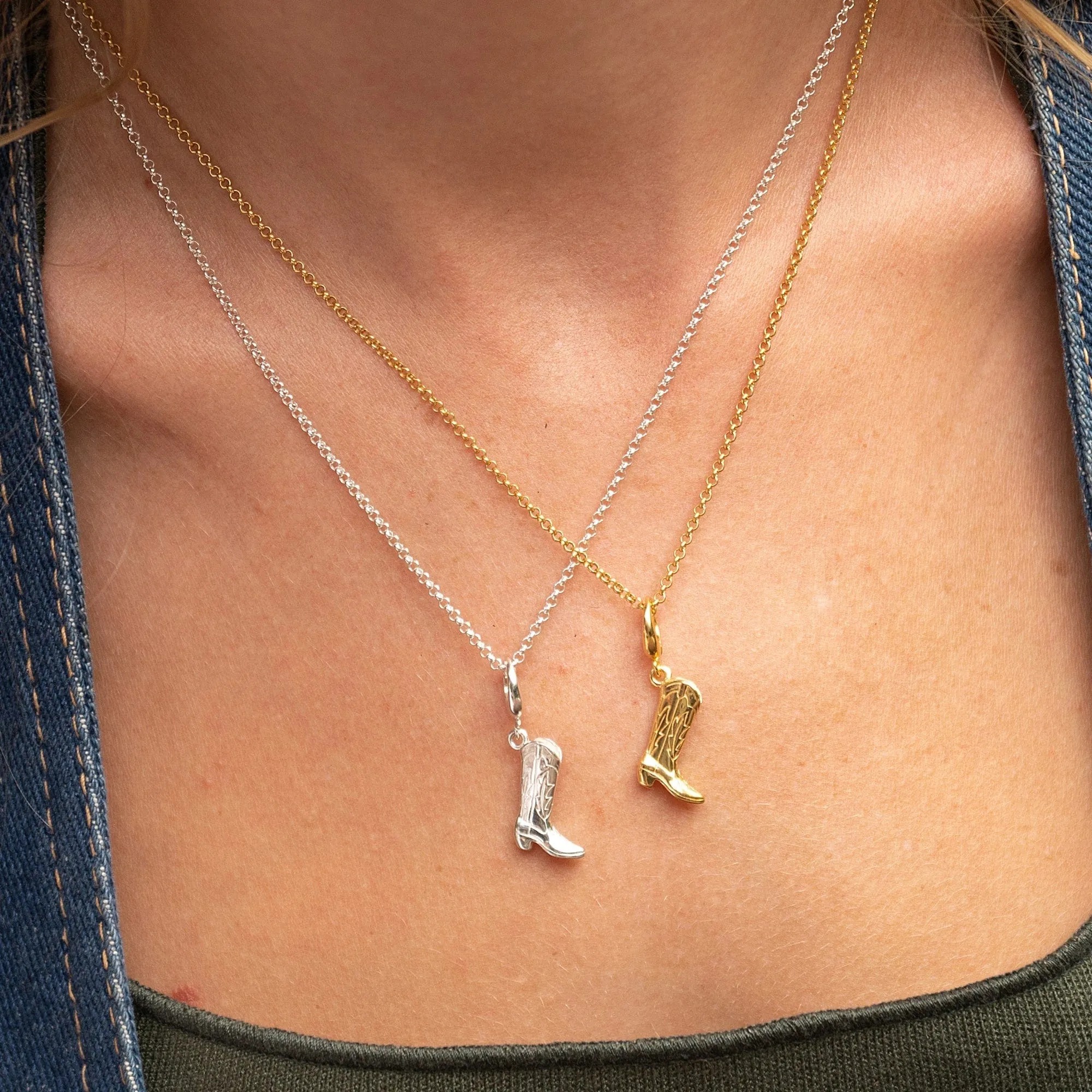 Silver Cowboy Boot Necklace