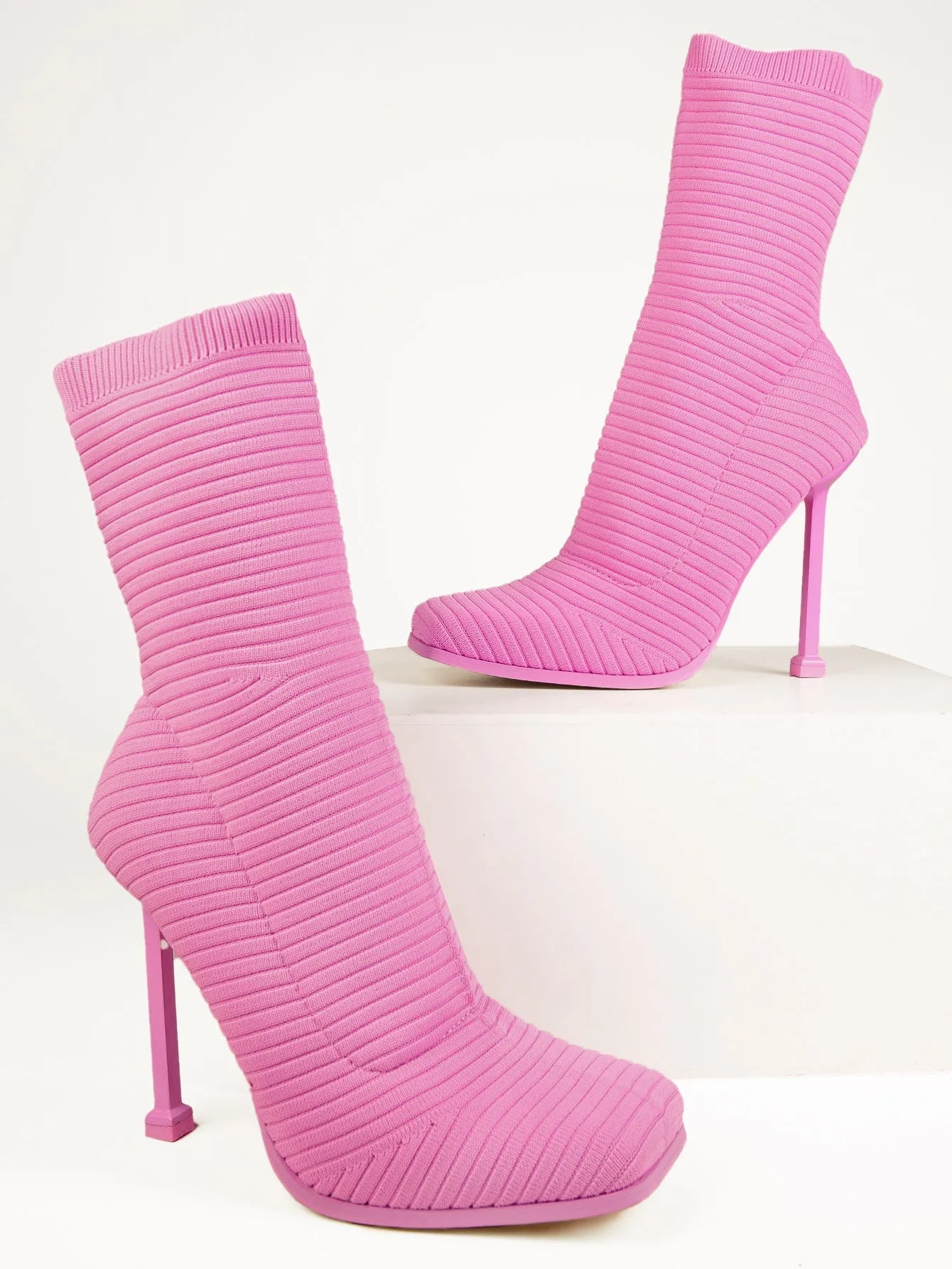 Square Toe Textured Stiletto Booties