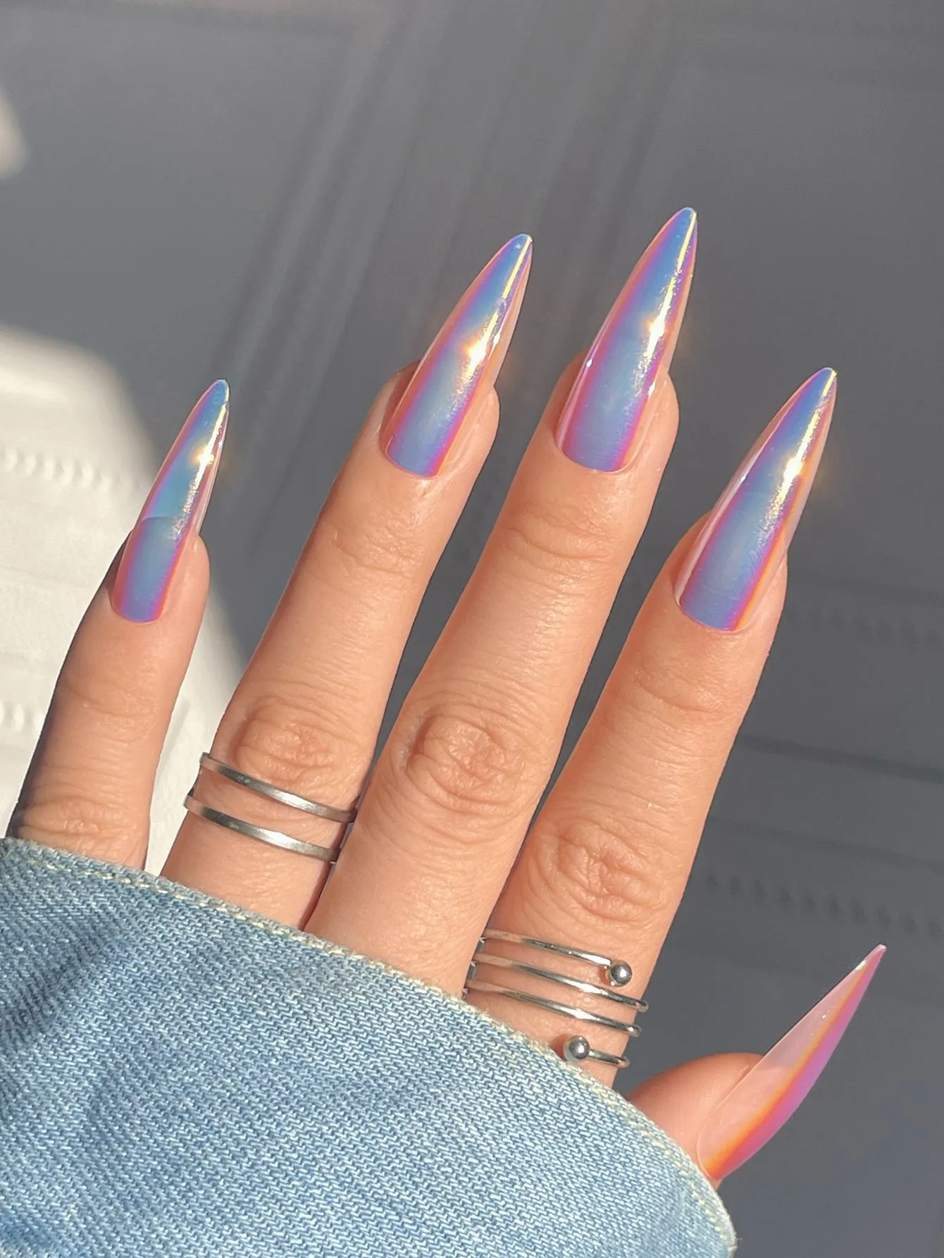 Stiletto Iridescent Pearlescent Press On Nails