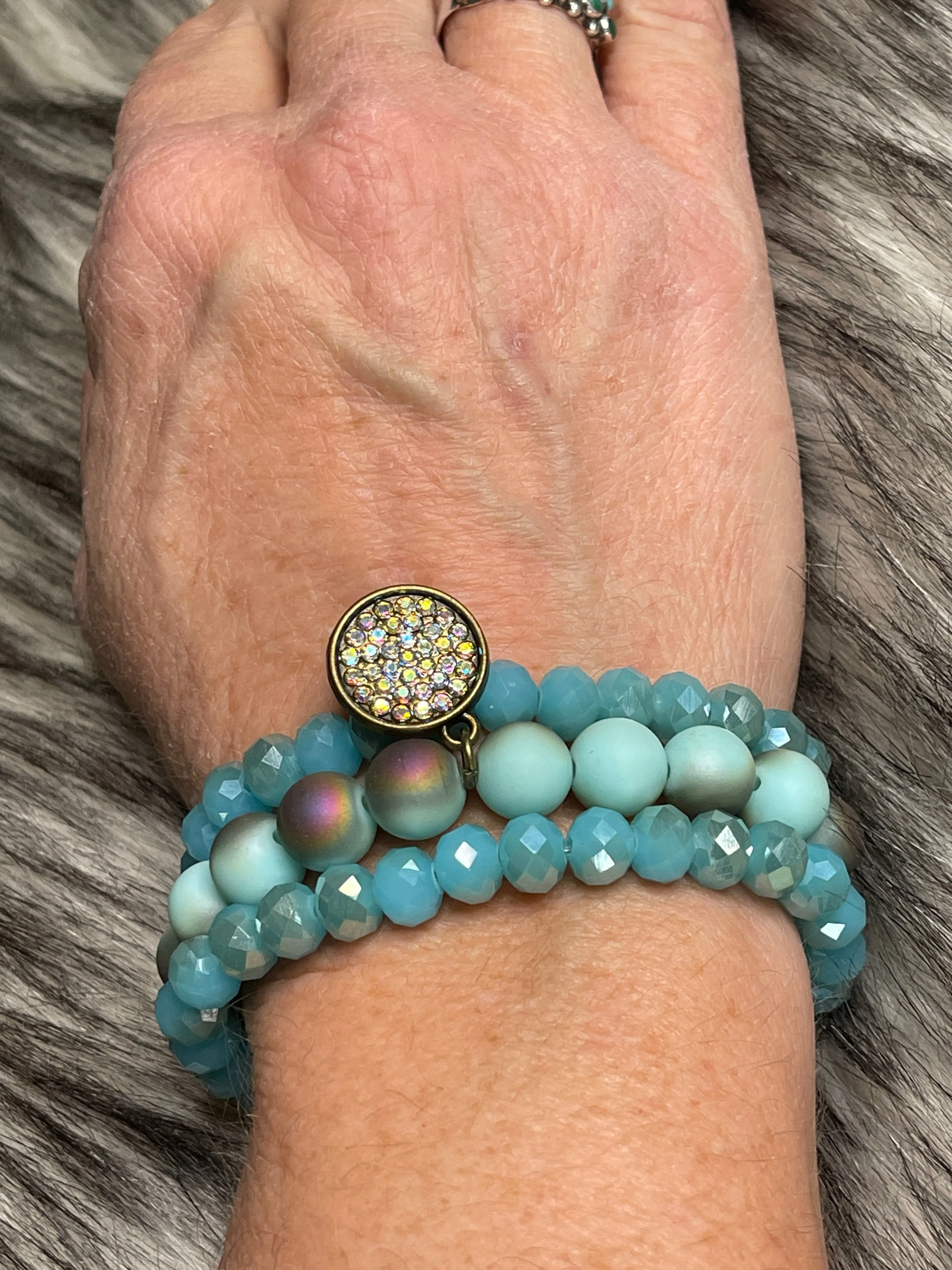 Turquoise with Iridescent Bangle Bracelet Stack