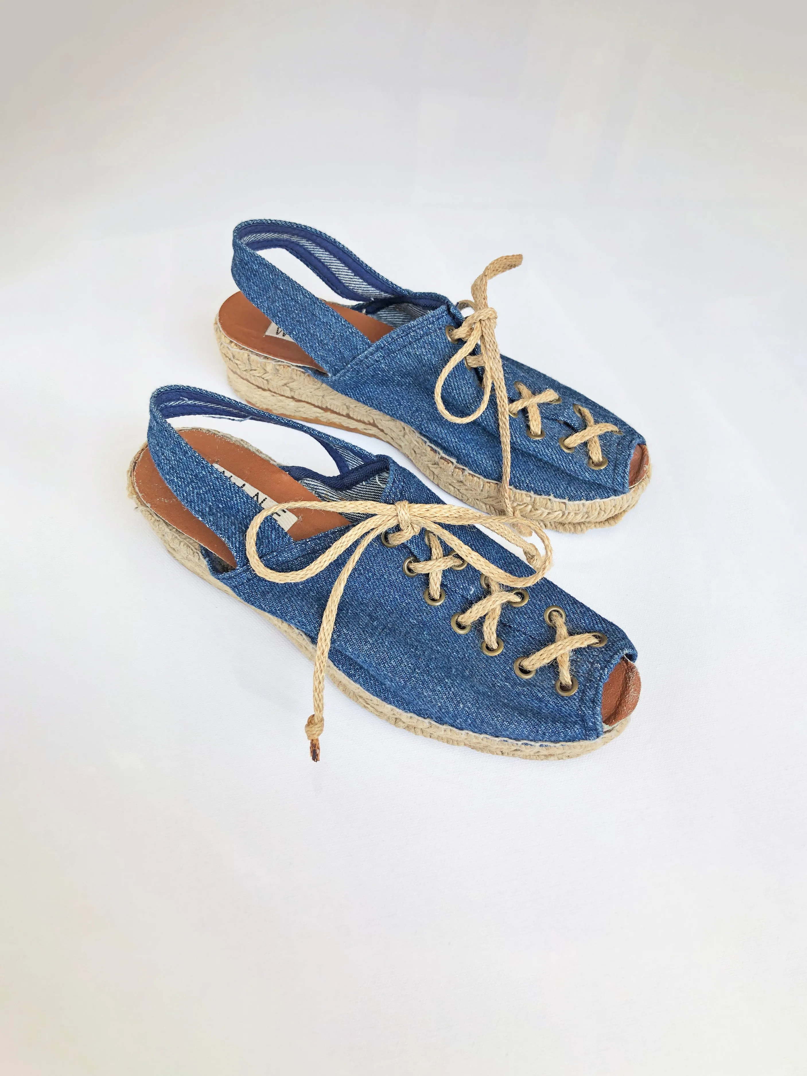 VINTAGE: Denim Lace-Up Sandals