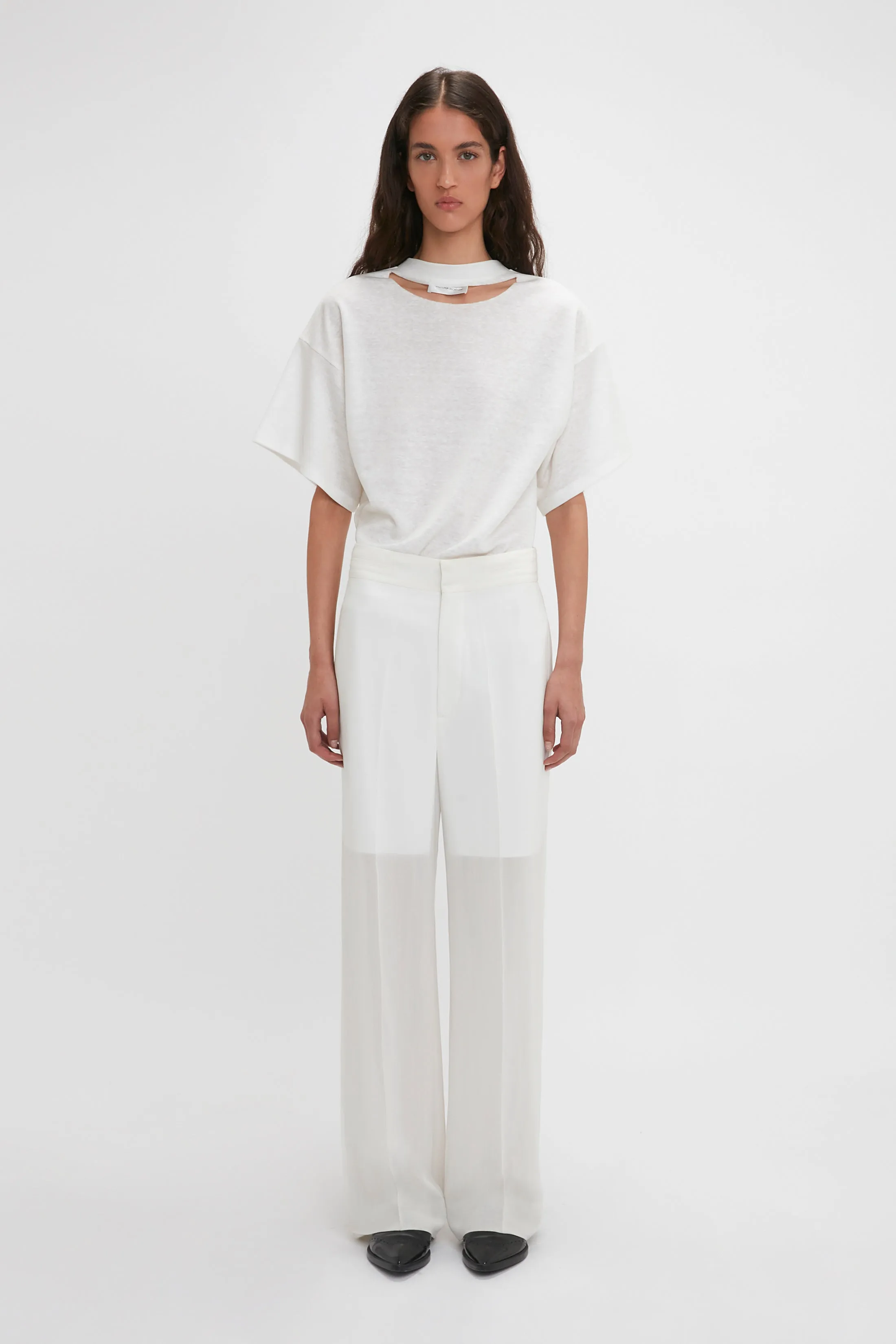 Waistband Detail Straight Leg Trouser In White