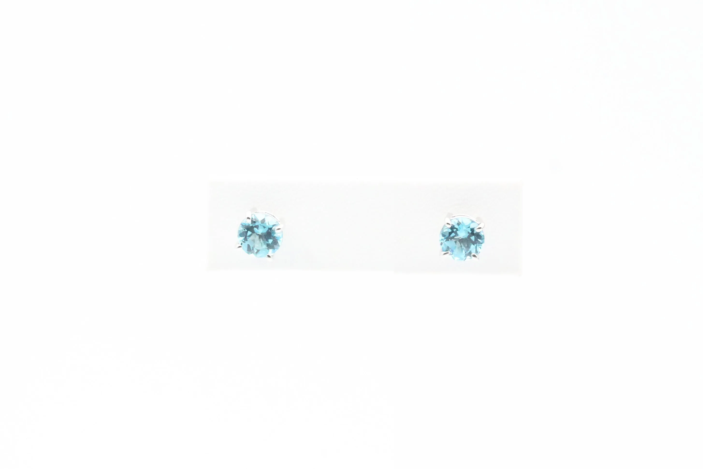 White Gold Round Blue Zircon Stud Earrings