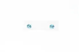 White Gold Round Blue Zircon Stud Earrings