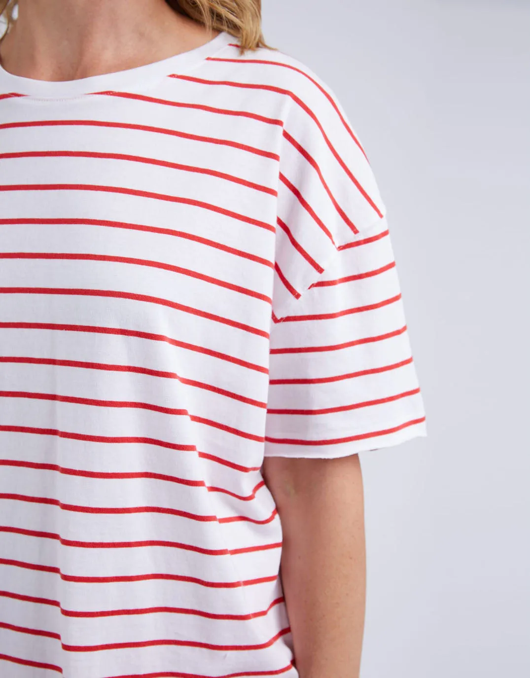 Winona Stripe Short Sleeve Tee - Bittersweet Red & White Stripe