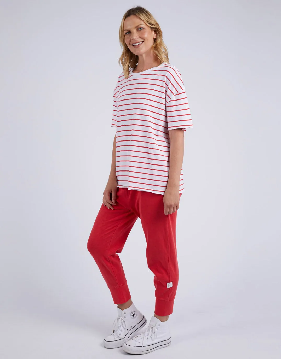 Winona Stripe Short Sleeve Tee - Bittersweet Red & White Stripe