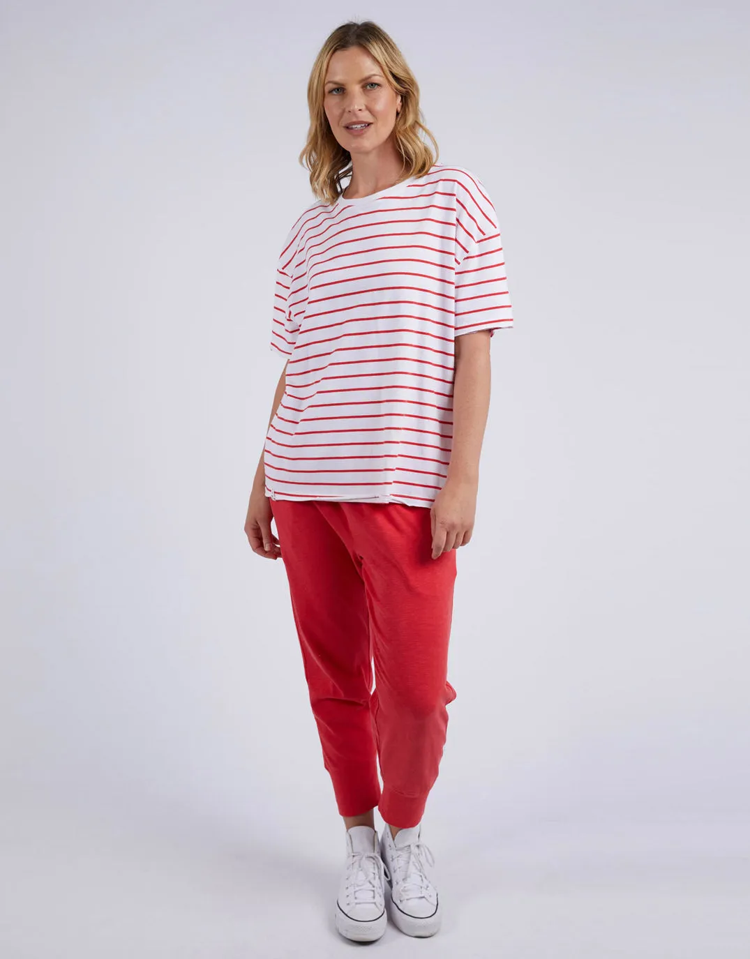 Winona Stripe Short Sleeve Tee - Bittersweet Red & White Stripe