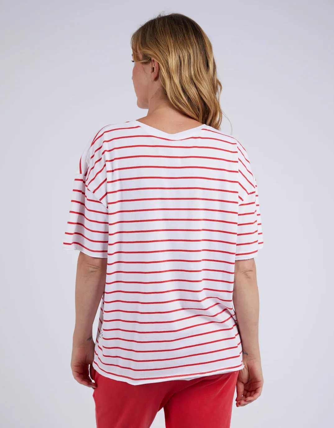 Winona Stripe Short Sleeve Tee - Bittersweet Red & White Stripe