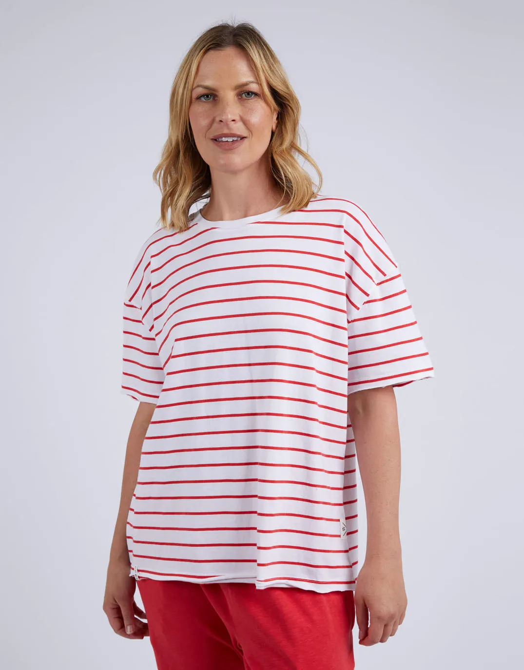 Winona Stripe Short Sleeve Tee - Bittersweet Red & White Stripe