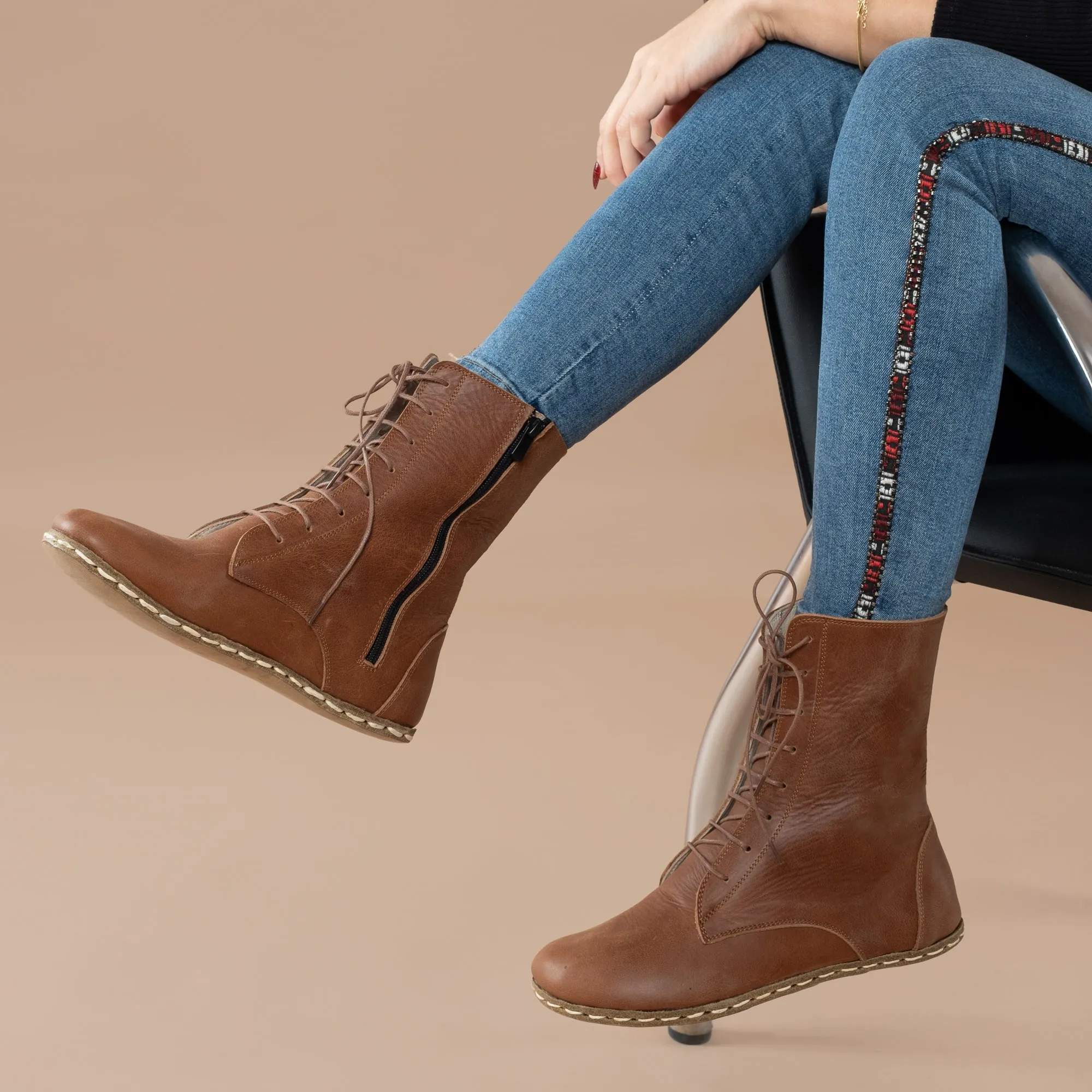 Women's Brown Barefoot High Ankle Boots