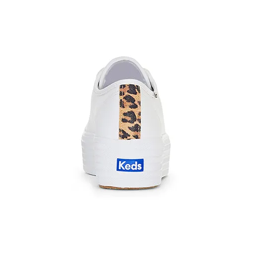 Women's Triple Up Leather Leopard Sneakers White (WH67882)